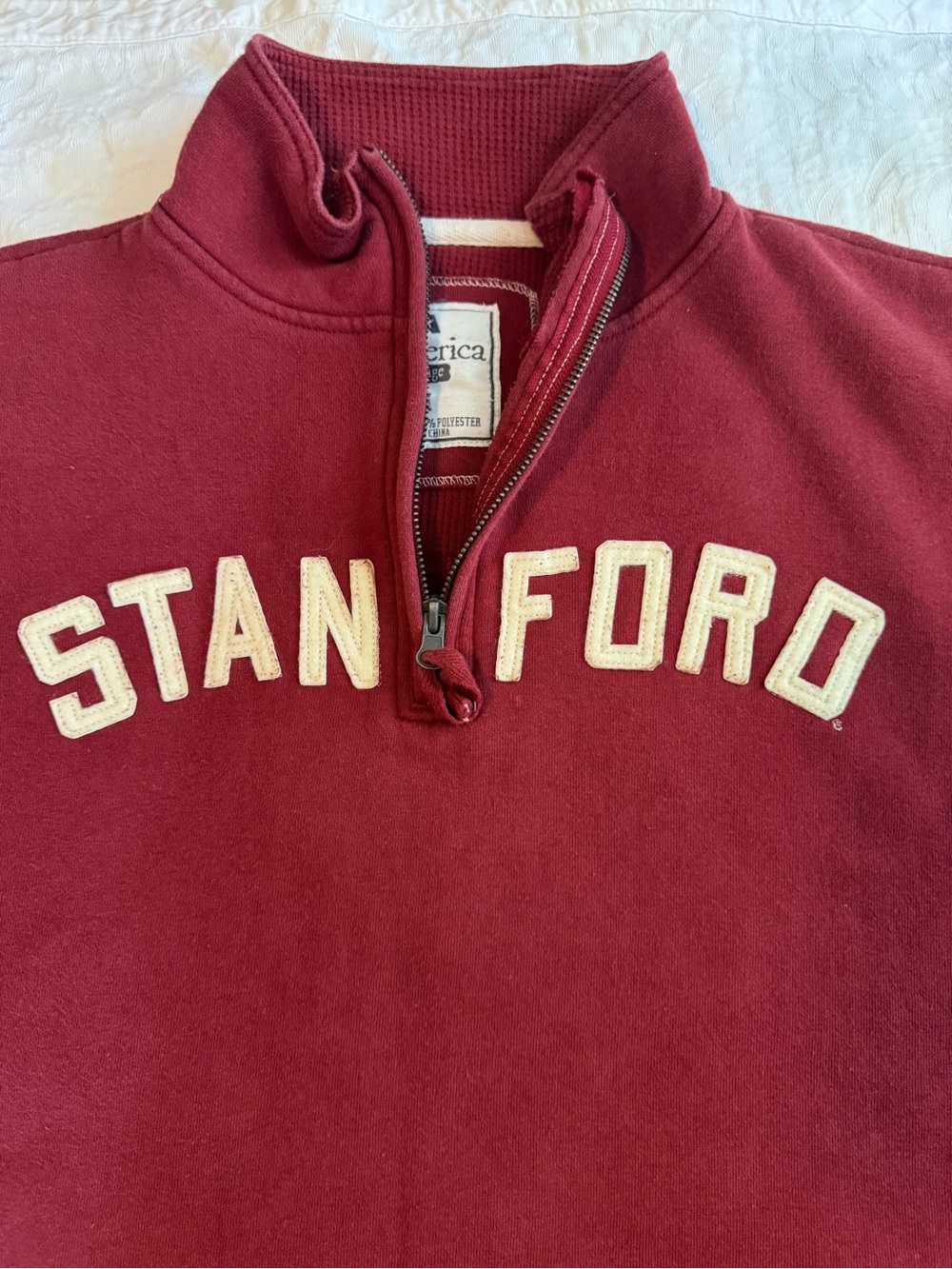 Stanford Cardinal J America Vintage Quarter Zip Sweatshirt XL NCAA Pullover Red